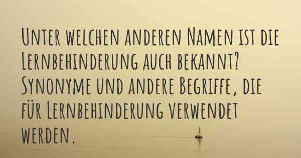 Unter welchen anderen Namen ist die Lernbehinderung auch bekannt? Synonyme und andere Begriffe, die für Lernbehinderung verwendet werden.