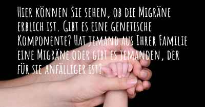 Hier können Sie sehen, ob die Migräne erblich ist. Gibt es eine genetische Komponente? Hat jemand aus Ihrer Familie eine Migräne oder gibt es jemanden, der für sie anfälliger ist?