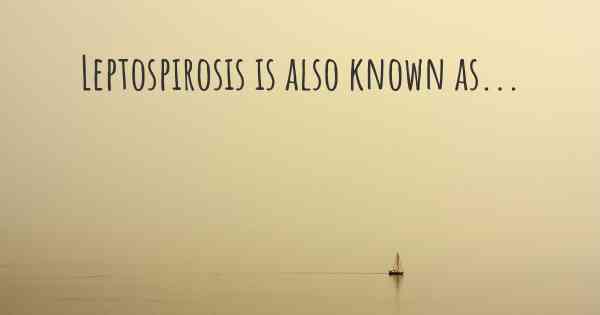 Leptospirosis is also known as...