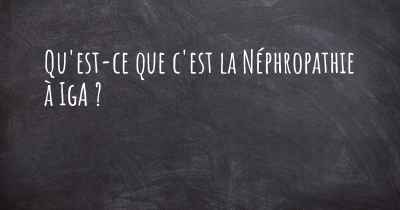 Qu'est-ce que c'est la Néphropathie à IgA ?