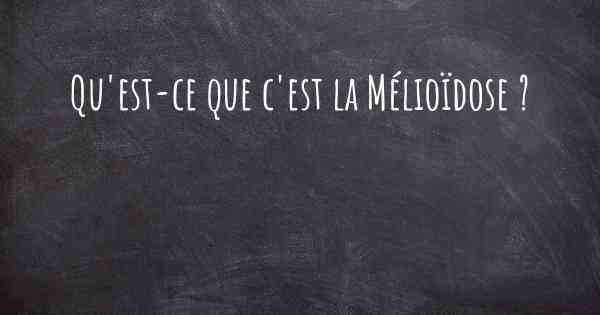 Qu'est-ce que c'est la Mélioïdose ?